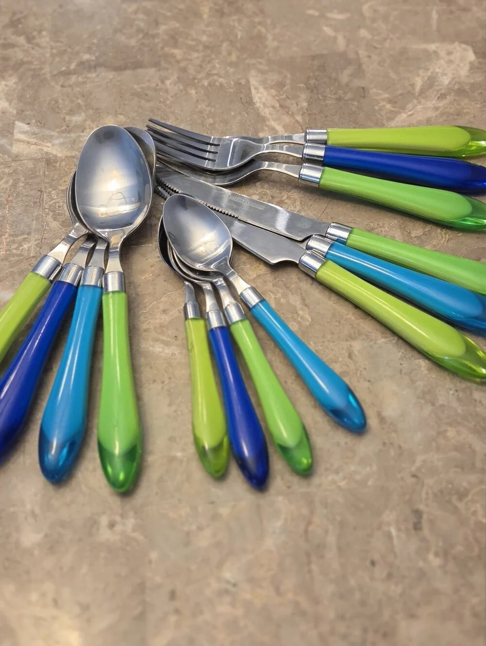 Seahorse Coral Melamine Coastal Plate Set, Cups, & Stainless Steel Flatware Set